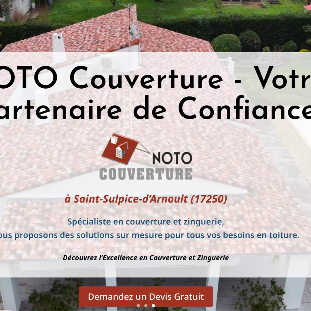 Site internet Noto Couverture réalisé par arkt.com, création de site à Saintes